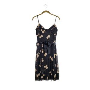 Maria Bianca Nero Cocktail Dress Black Tan Silk Spaghetti Strap Size Medium
